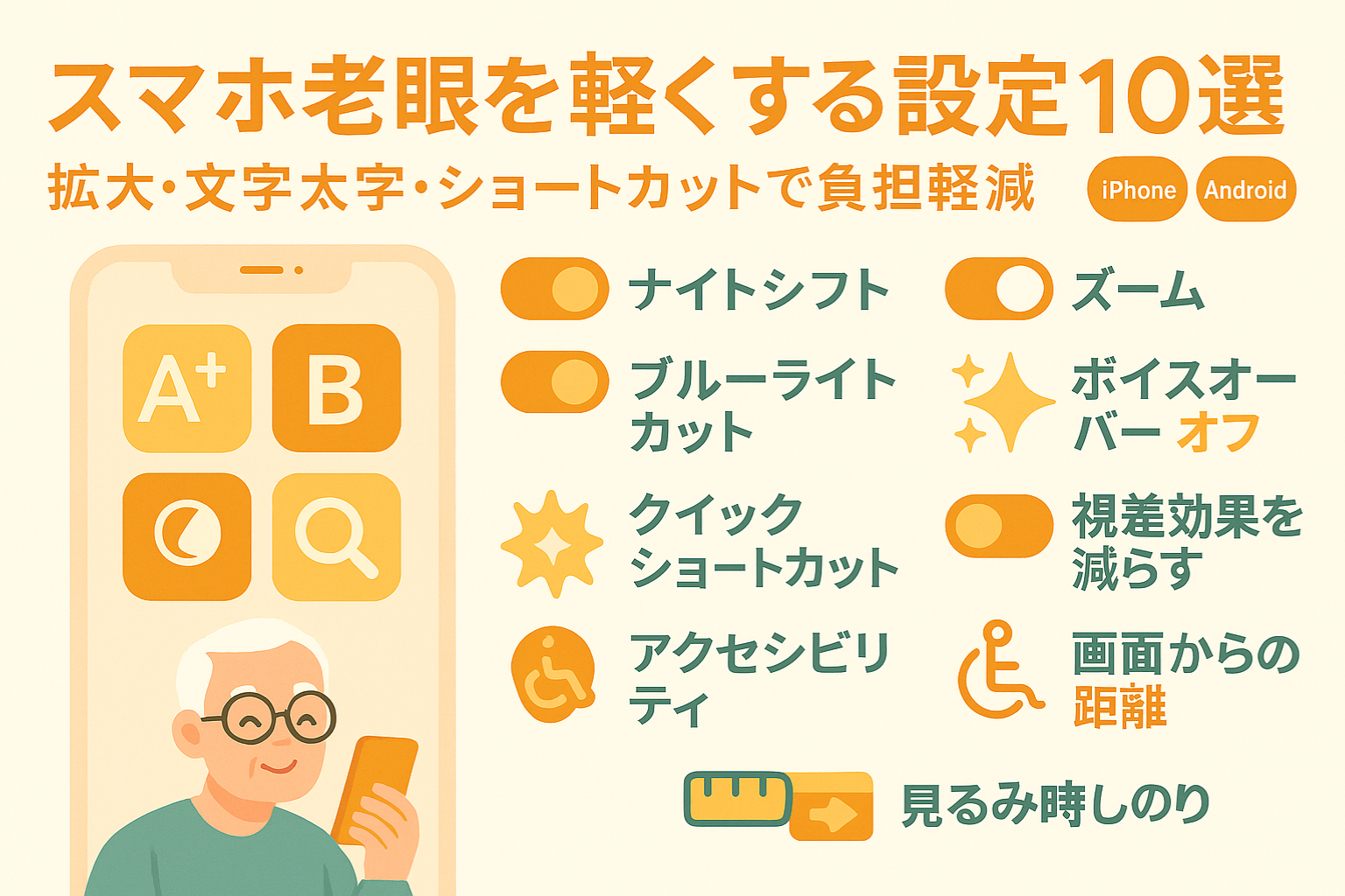 スマホ操作での目の疲れが楽になる！すぐできる簡単スマホの設定方法！